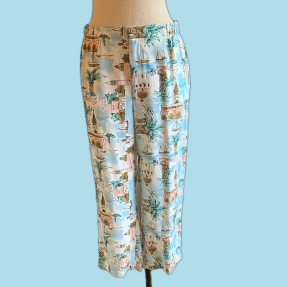 Rum Runner 100% silk coastal scene pants size 6